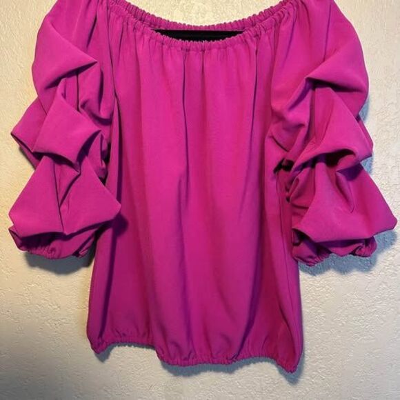 MSK Women's Sexy Fuchsia Off-The-Shoulder Puff Sleeve Blouse Top - Picture 1 of 5